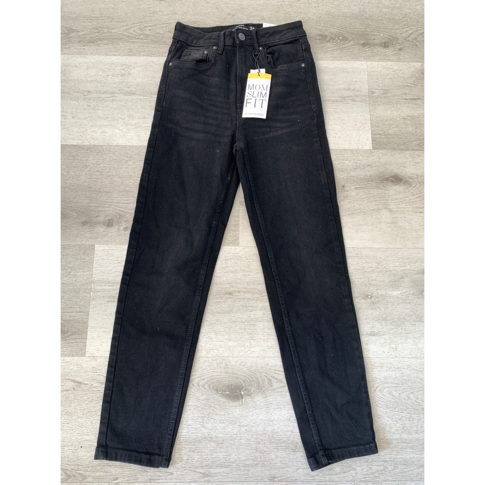 Stradivarius Mom Slim Fit Jeans Black High Waisted Denim Size 4 NEW‎